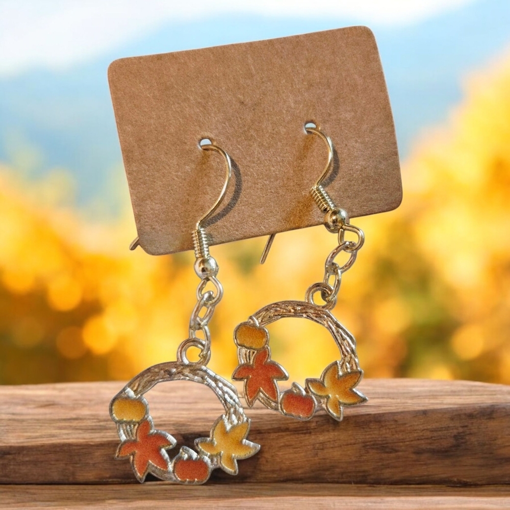 Autumn Maple Leaf Wreath Earrings - New